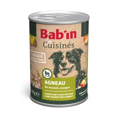 Bab'in Terrine Cuisinée pour chien - Agneau - Haute digestibilité - Fruits et légumes soigneusement sélectionnés - Texture brute