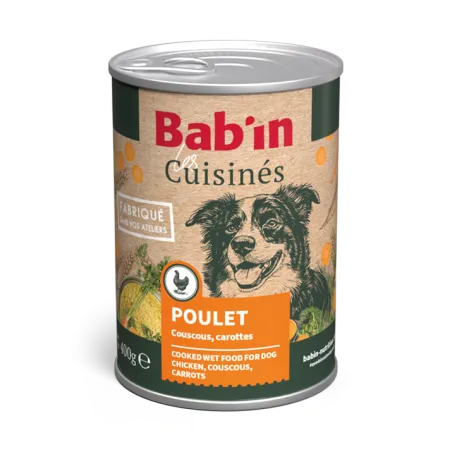 Bab'in Terrine Cuisinée pour chien - Poulet- Haute digestibilité - Fruits et légumes soigneusement sélectionnés - Texture brute