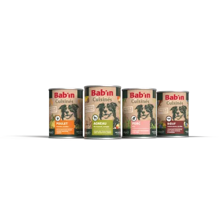 Bab'in Terrine Cuisinée pour chien - Boeuf - Haute digestibilité - Fruits et légumes soigneusement sélectionnés - Texture brute