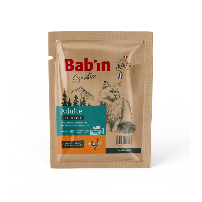 Bab'in Croquettes pour chat Adulte - Poulet. Hautement digestible. Taux élevé de protéines de haute qualité.