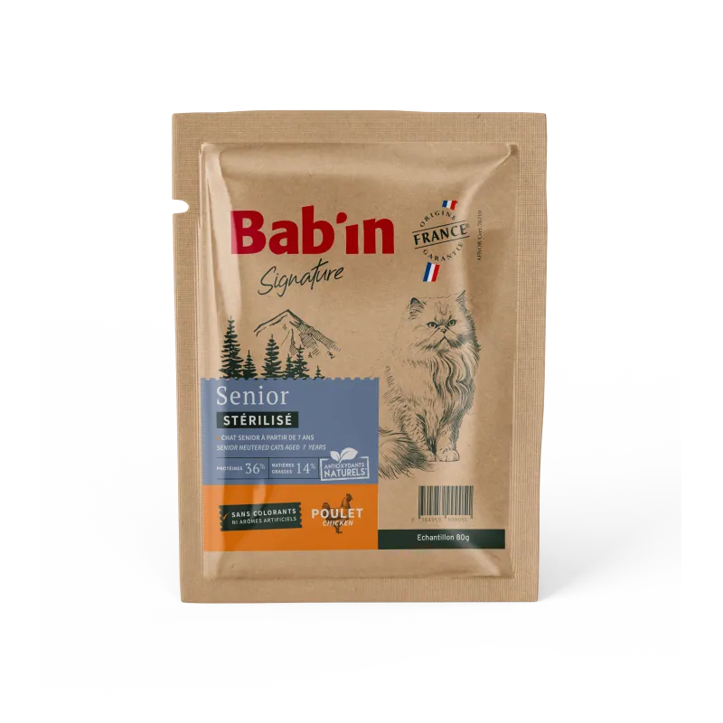 Bab'in Croquettes pour chat  Senior -  Poulet.  Soutien articulaire. Taux élevé de protéines de haute qualité.
