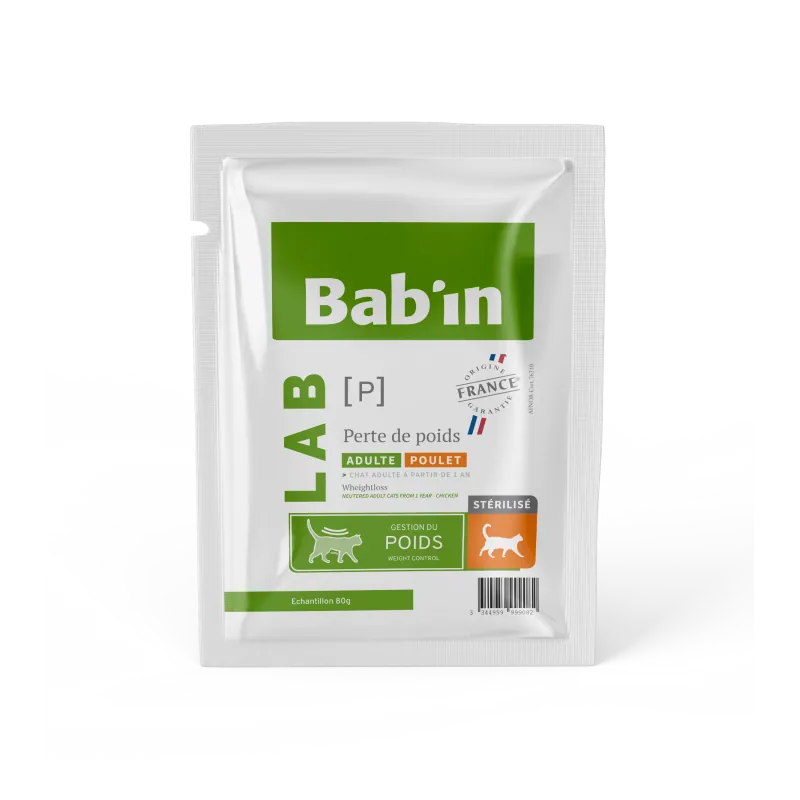 Bab'in Croquettes pour chat Adulte Perte de Poids - Poulet. Taux de matières grasses réduit. Ingrédients hautes qualités.