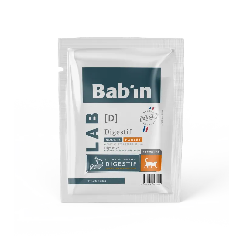 Bab'in Croquettes pour chat Adulte Digestif - Poulet. Confort digestif.  Taux élevé de protéines de haute qualité.