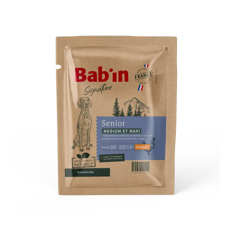 Bab'in Croquettes pour chien Medium et Maxi Senior Poulet.  Soutien articulaire. Taux élevé de protéines de haute qualité.