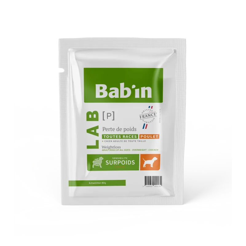 Bab'in Croquettes pour chien Adulte Perte de Poids - Poulet. Taux de matières grasses réduit. Ingrédients hautes qualités.