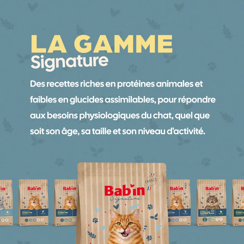 Bab'in Croquettes pour chat Adulte Sans Céréales - Poulet . Intolérance au gluten. Taux élevé de protéines de haute qualité.