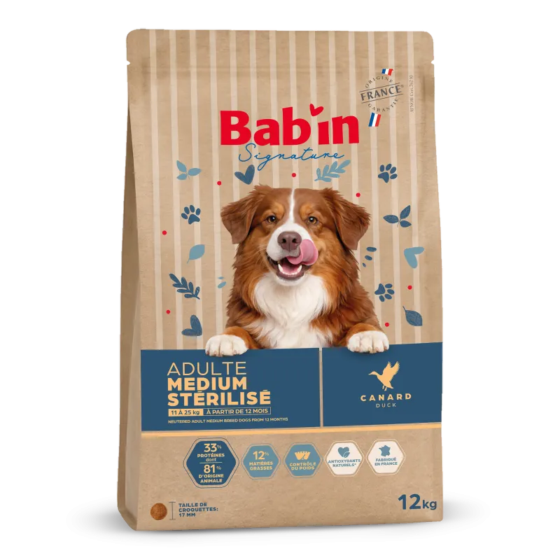 Bab'in Croquettes pour chien adulte stérilisé - Canard