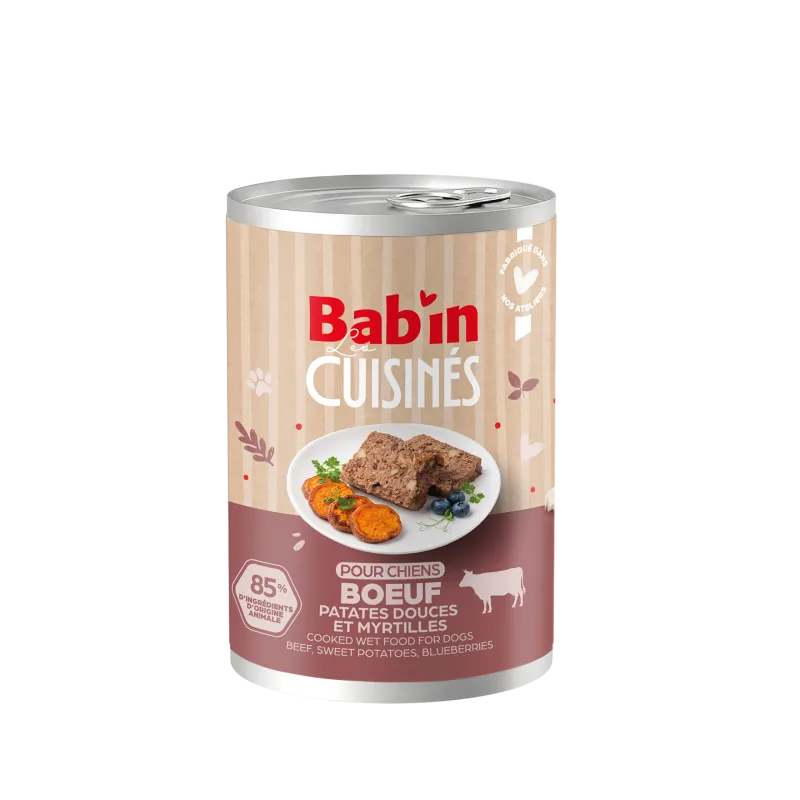 Bab'in Terrine Cuisinée pour chien - Boeuf - Haute digestibilité - Fruits et légumes soigneusement sélectionnés - Texture brute