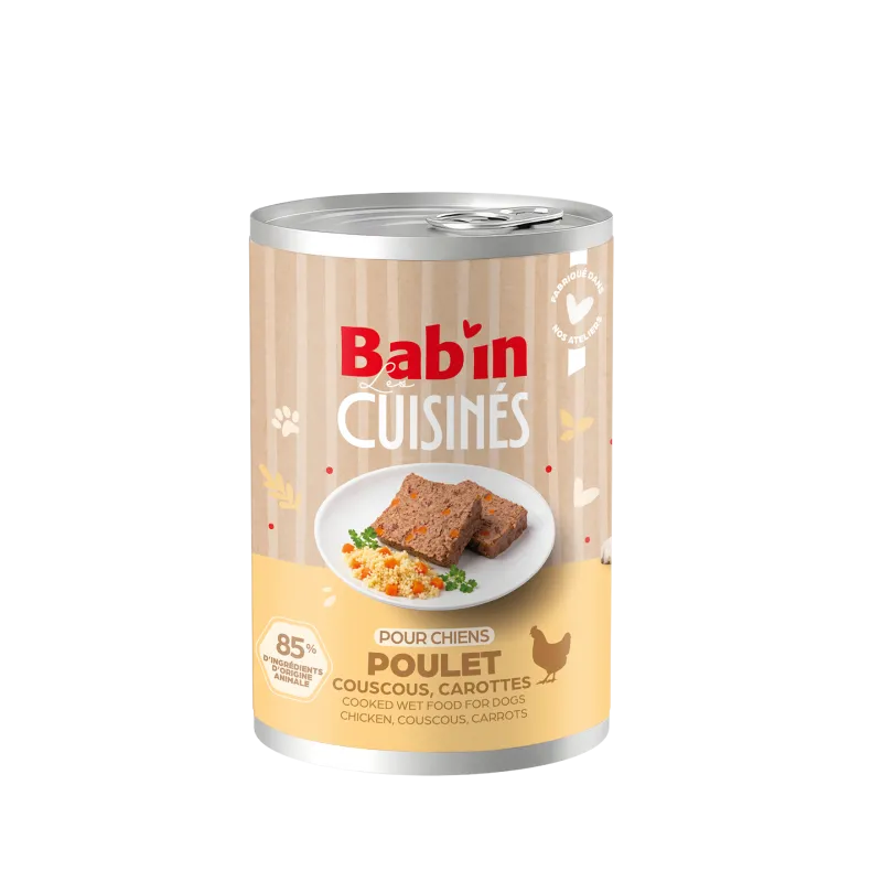 Bab'in Terrine Cuisinée pour chien - Poulet- Haute digestibilité - Fruits et légumes soigneusement sélectionnés - Texture brute