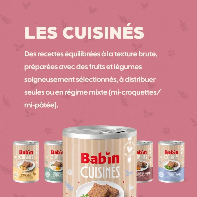 Bab'in Terrine Cuisinée pour chien - Agneau - Haute digestibilité - Fruits et légumes soigneusement sélectionnés - Texture brute
