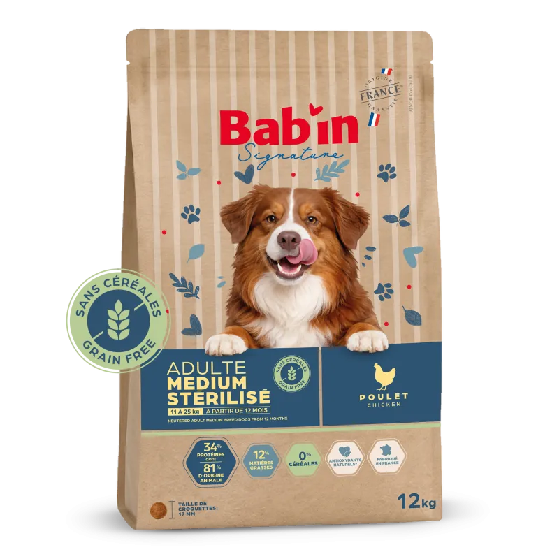 Bab'in Croquettes pour chien adulte stérilisé - Sans céréales - Poulet