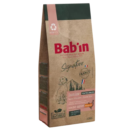 Bab'in Croquettes pour chien Junior Sans Céréales Poulet. Intolérance au gluten. Taux élevé de protéines de haute qualité.