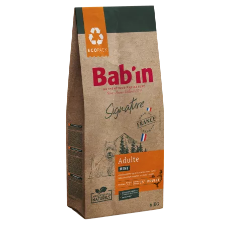 Bab'in Croquettes pour chien Mini Adulte - Poulet. Hautement digestible. Taux élevé de protéines de haute qualité.
