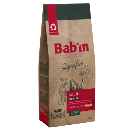 Bab'in Croquettes pour chien Medium Adulte - Poulet. Hautement digestible. Taux élevé de protéines de haute qualité.