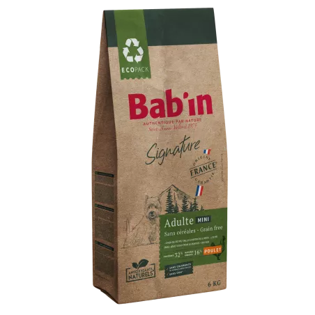 Bab'in Croquettes pour chien Mini Adulte Sans Céréales. Intolérance au gluten. Taux élevé de protéines de haute qualité.