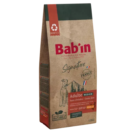 Bab'in Croquettes pour chien Adulte Sans Céréales - Poulet. Intolérance au gluten. Taux élevé de protéines de haute qualité.