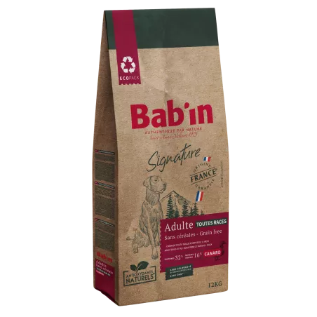 Bab'in Croquettes pour chien Adulte Sans Céréales - Canard. Intolérance au gluten. Taux élevé de protéines de haute qualité.
