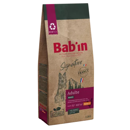 Bab'in Croquettes pour chien Maxi Adulte - Poulet. Hautement digestible. Taux élevé de protéines de haute qualité.