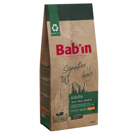 Bab'in Croquettes pour chien Races Géantes Adulte - Poulet. Hautement digestible. Taux élevé de protéines de haute qualité.
