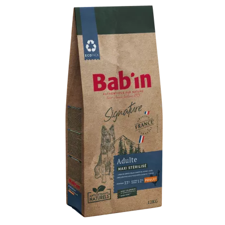 Bab'in Croquettes pour chien Maxi Stérilisés - Poulet. Taux élevé de protéines de haute qualité. Faible en matière grasse.