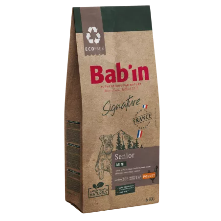 Bab'in Croquettes pour chien Mini Senior - Poulet.  Soutien articulaire. Taux élevé de protéines de haute qualité.