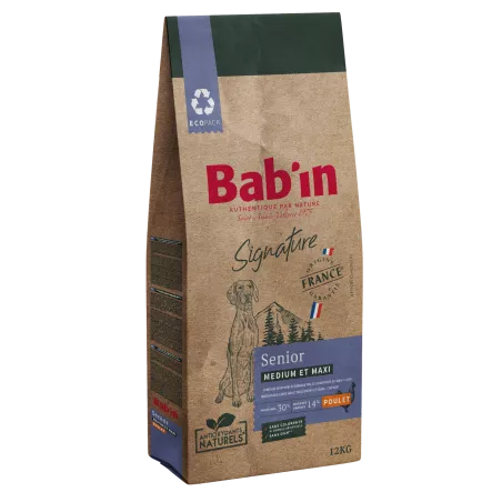 Bab'in Croquettes pour chien Medium et Maxi Senior Poulet.  Soutien articulaire. Taux élevé de protéines de haute qualité.