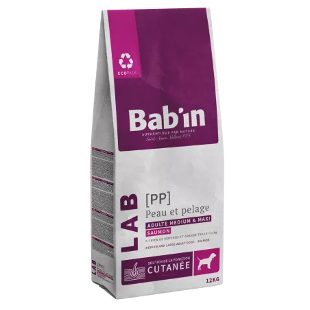Bab'in Croquettes pour chien Medium et Maxi Adulte Peau et Pelage. Sensibilité cutanée. Taux élevé de protéines.