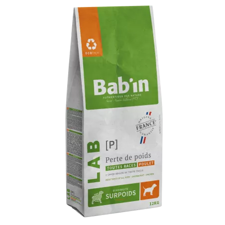 Bab'in Croquettes pour chien Adulte Perte de Poids - Poulet. Taux de matières grasses réduit. Ingrédients hautes qualités.