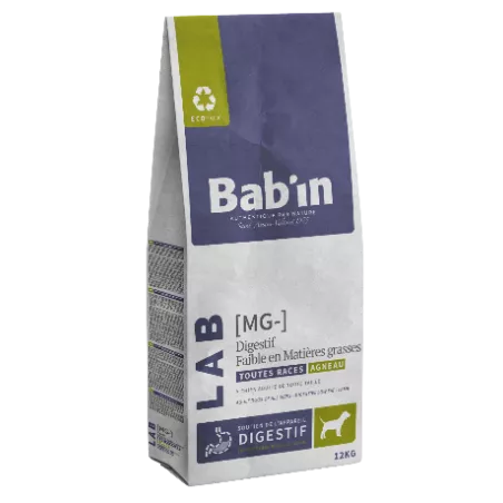 Bab'in Croquettes pour chien Adulte Digestif MG- Agneau. Sensibilité digestive. Taux élevé de protéines de haute qualité.