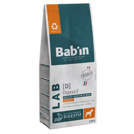 Bab'in Croquettes pour chien Medium et Maxi Adulte Digestif. Confort digestif. Taux élevé de protéines de haute qualité.