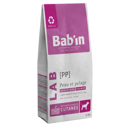 Bab'in Croquettes pour chien Mini Adulte Peau et Pelage. Sensibilité cutanée. Taux élevé de protéines. Origine France Garantie.