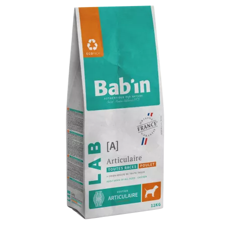 Bab'in Croquettes pour chien Adulte Articulaire - Poulet.  Soutien articulaire. Taux élevé de protéines de haute qualité.