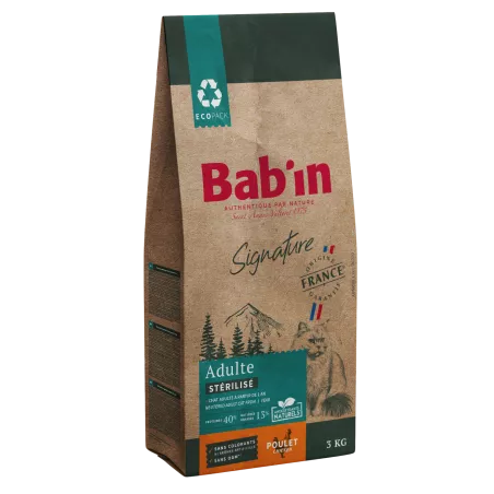 Bab'in Croquettes pour chat Adulte - Poulet. Hautement digestible. Taux élevé de protéines de haute qualité.