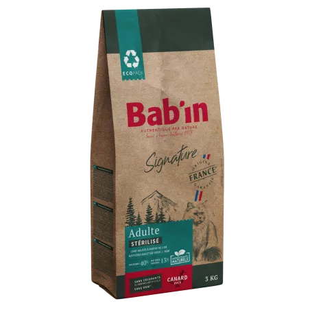 Bab'in Croquettes pour chat Adulte - Canard. Hautement digestible. Taux élevé de protéines de haute qualité.