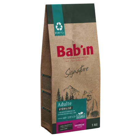 Bab'in Croquettes pour chat Adulte - Saumon. Hautement digestible. Taux élevé de protéines de haute qualité.