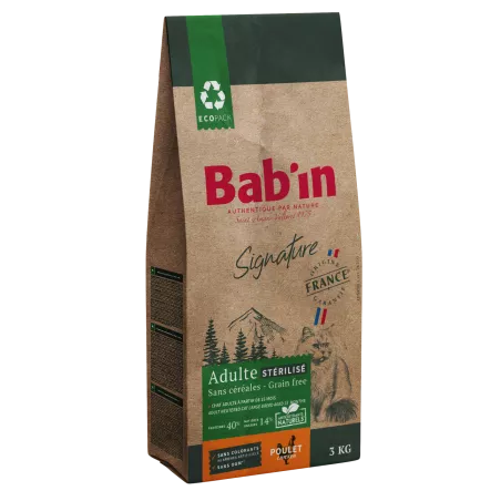 Bab'in Croquettes pour chat Adulte Sans Céréales - Poulet . Intolérance au gluten. Taux élevé de protéines de haute qualité.