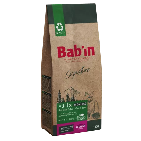 Bab'in Croquettes pour chat Adulte Sans Céréales - Saumon . Intolérance au gluten. Taux élevé de protéines de haute qualité.
