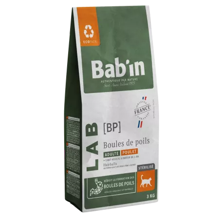 Bab'in Croquettes pour chat Adulte Boules de Poils.  Hautement digestible.  Taux élevé de protéines de haute qualité.