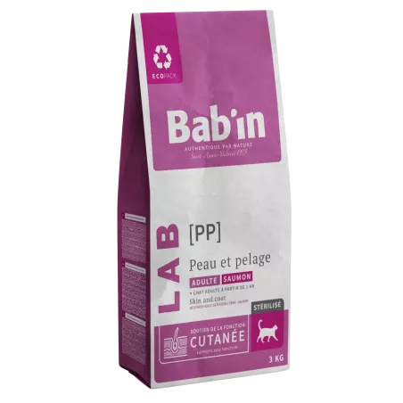 Bab'in Croquettes pour chat Adulte Peau et Pelage. Sensibilité cutanée. Taux élevé de protéines. Origine France Garantie.
