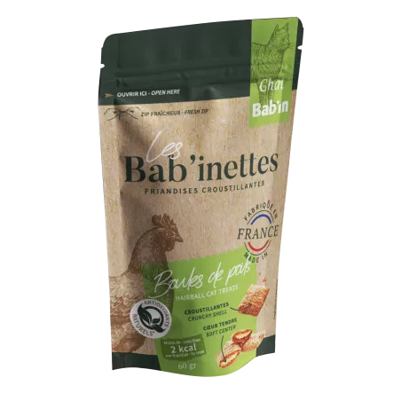 Bab'in - Friandises pour chat  Bab'inette - Boules de Poils - Des bouchées croustillantes au cœur fondant pour moins de 2 calori