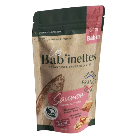 Bab'in - Friandises pour chat  Bab'inette - Saumon - Des bouchées croustillantes au cœur fondant pour moins de 2 calories.