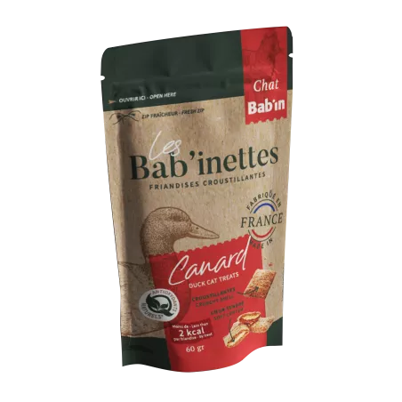 Bab'in - Friandises pour chat  Bab'inette - Canard - Des bouchées croustillantes au cœur fondant pour moins de 2 calories.