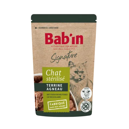 Bab'in Terrine pour chat - Agneau - Haute digestibilité - Garantie sans céréales ni gluten - Mono-protéine animale Agneau