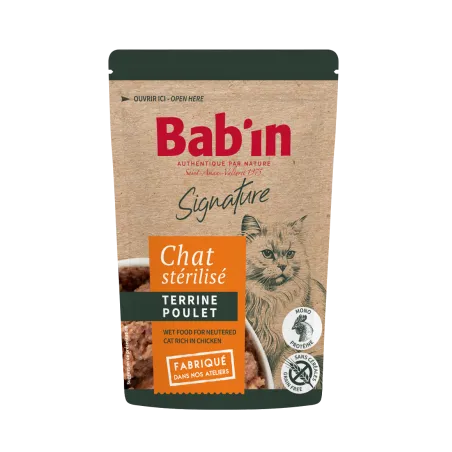 Bab'in Terrine pour chat - Poulet - Haute digestibilité - Garantie sans céréales ni gluten - Mono-protéine animale Poulet