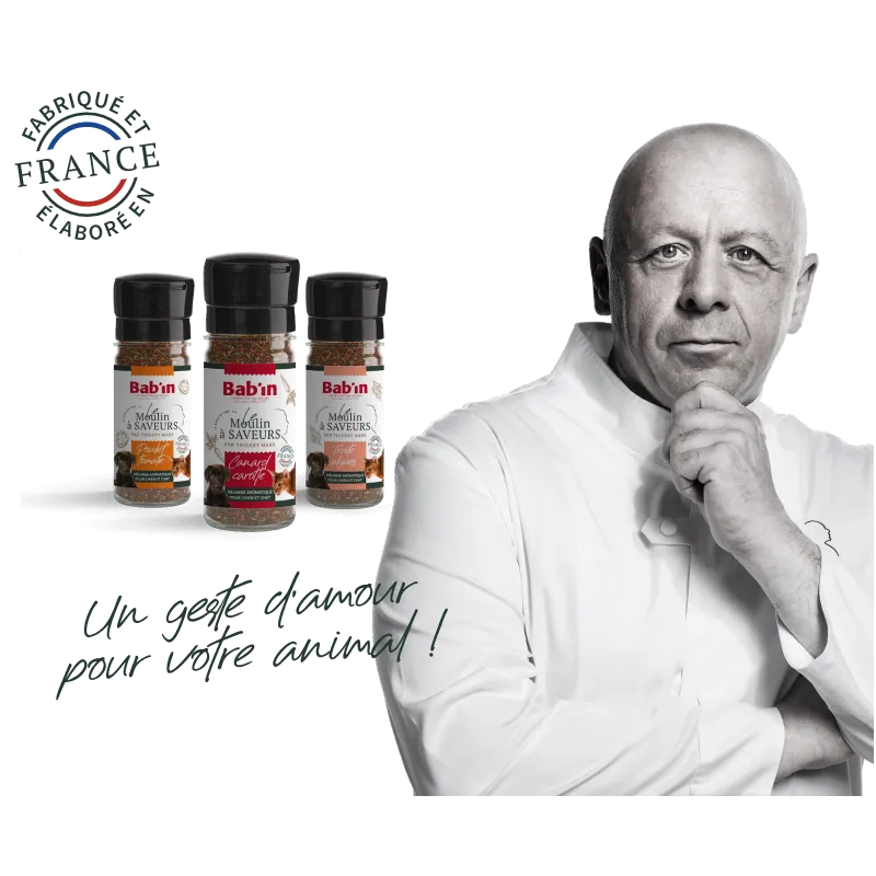 Bab'in - Moulins par Thierry Marx pour Chien et Chat Toutes tailles - Gamme Les Moulins a Saveurs - Saveur Canard 45 g