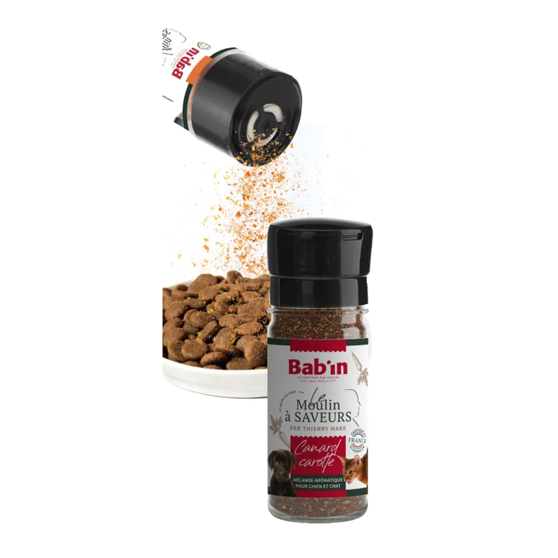 Bab'in - Moulins par Thierry Marx pour Chien et Chat Toutes tailles - Gamme Les Moulins a Saveurs - Saveur Canard 45 g