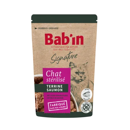 Bab'in Terrine pour chat - Saumon - Haute digestibilité - Garantie sans céréales ni gluten - Mono-protéine animale Saumon