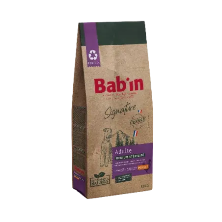 Bab'in Croquettes pour chien Medium Stérilisés - Poulet. Taux élevé de protéines de haute qualité. Faible en matière grasse.